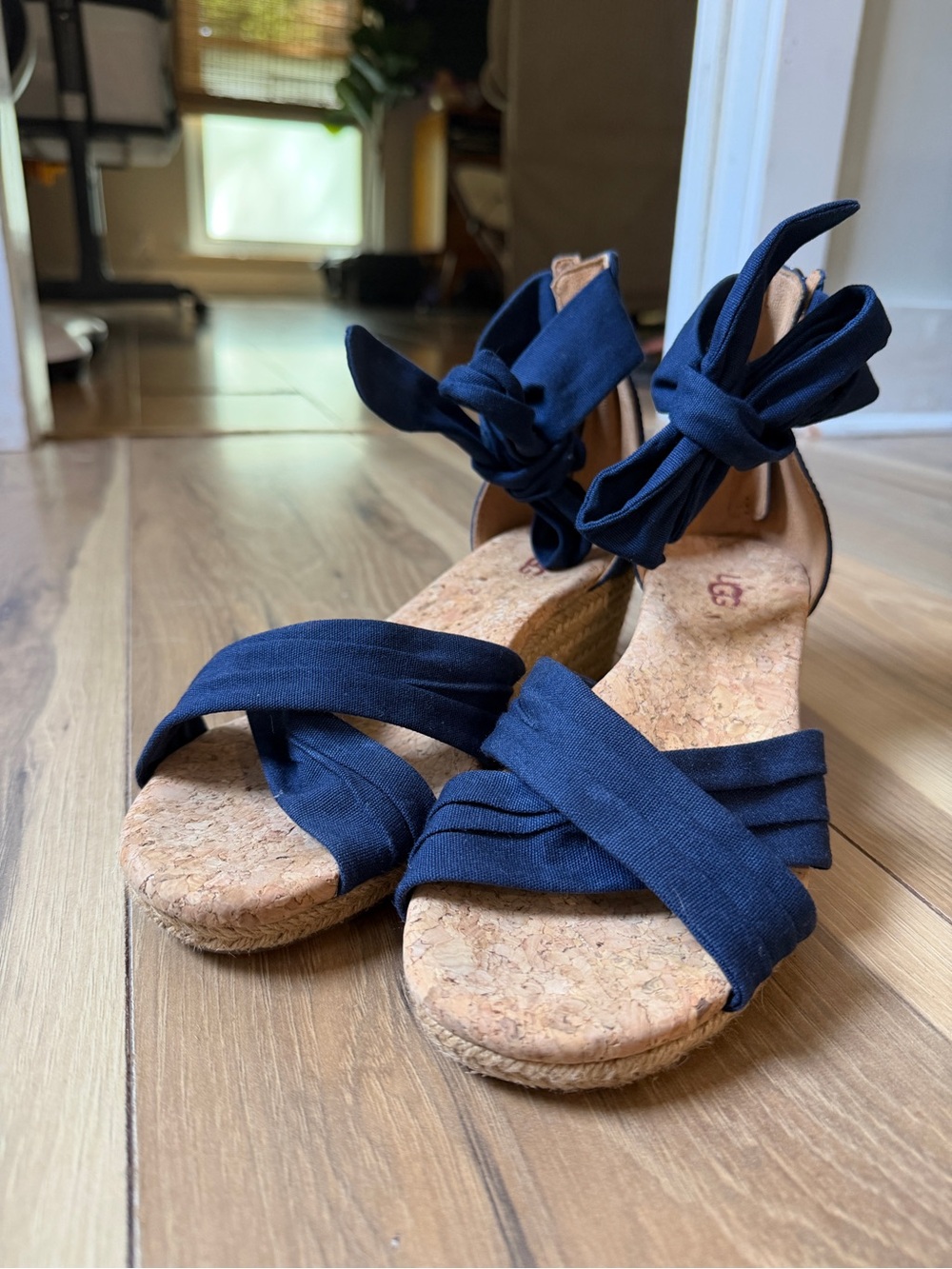 UGG Women’s Navy Cork Wedge Sandals - Size 7
